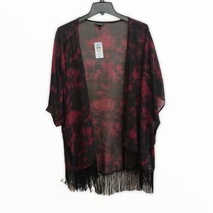 Torrid Tie Dye Fringe Kimono NWT Burgundy Sz 3